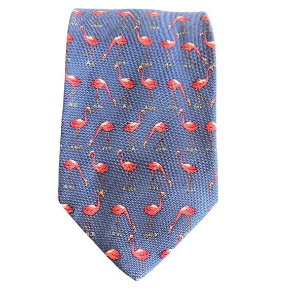 🦩🌴TOMMY BAHAMA Off Island SILK Blue Flamingo Patterned Tie. Awesome! - Picture 9 of 9
